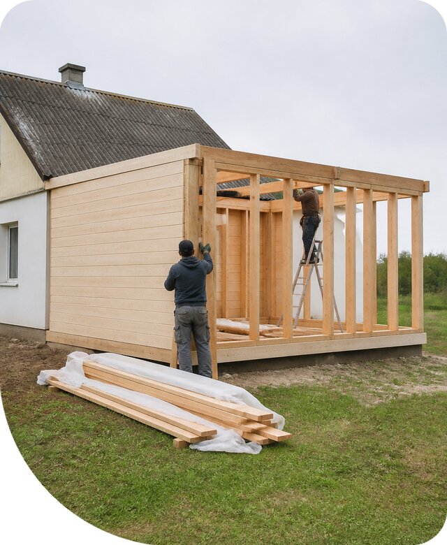Каркасная пристройка к дому в Каспийске под ключ с монтажом